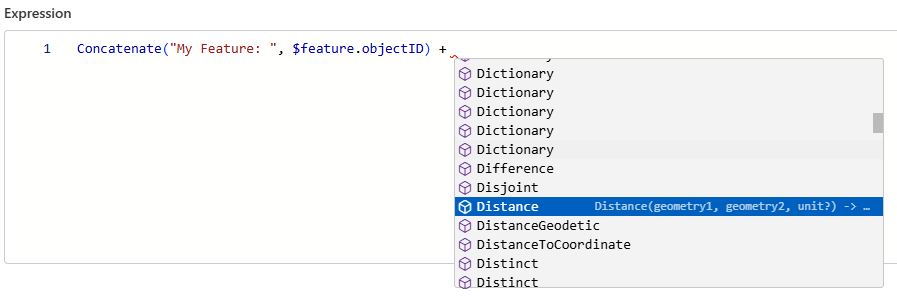 Arcade expression editor with function lists