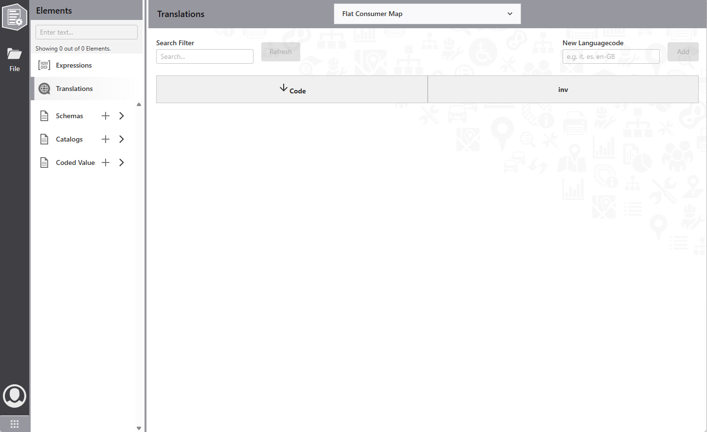 Editing view with elements list and editors