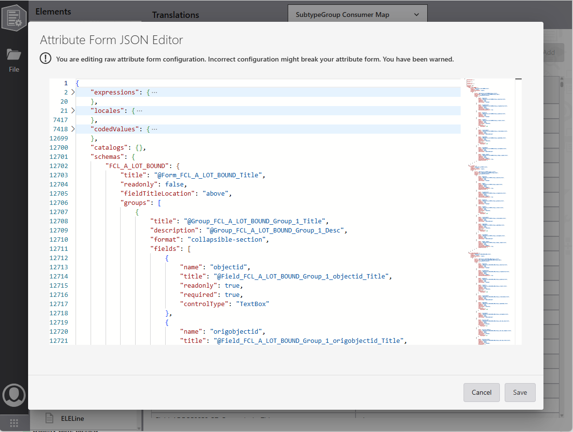 JSON editor interface