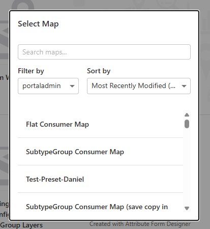 Map selection dialog