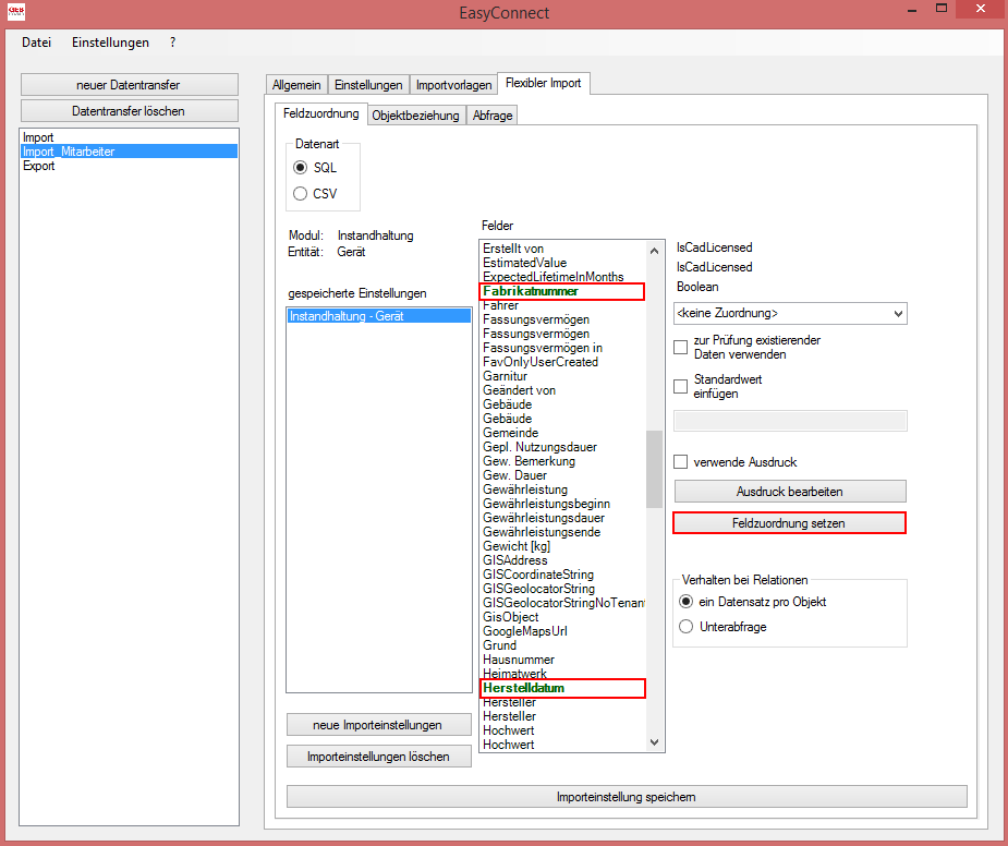 EasyConnect_005_Flexibler Import_sql_felderzuordnen