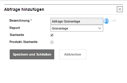 Auswählen wo die Abfrage verfügbar sein soll und ob zur Abfrage eine Berichtsvorlage hinterlegt werden soll