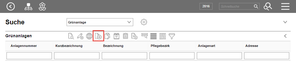 Erfassen einer neuen Grünanlage über die Suche