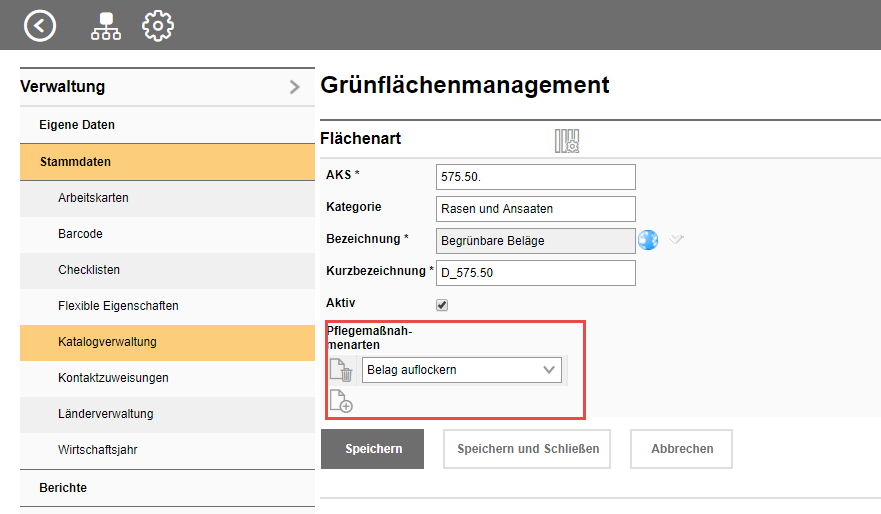 Zuordnung einer Pflegemaßnahmenart zu einer Flächenart