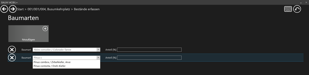 Hinzufügen von Baumarten