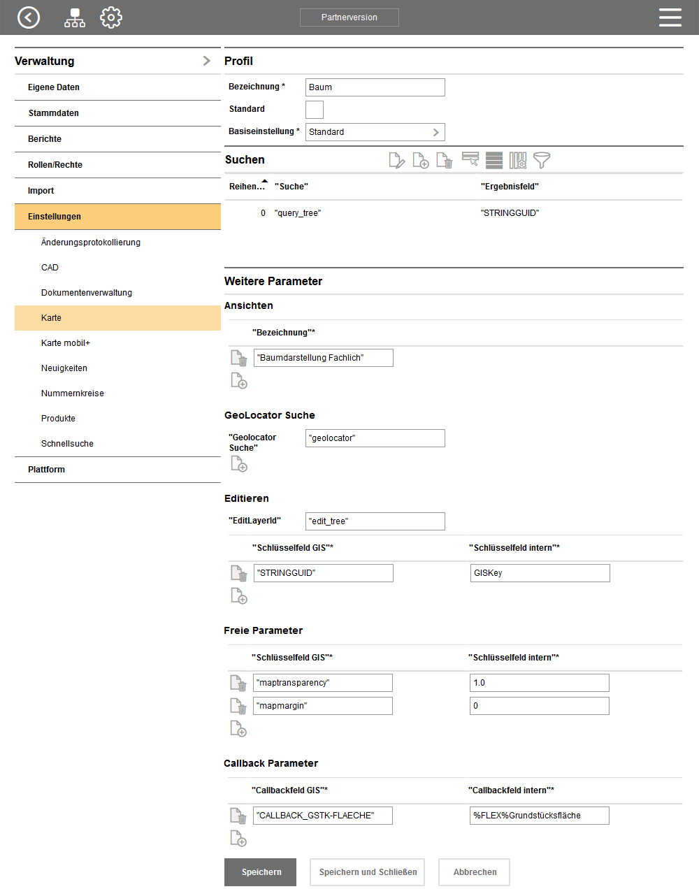 Profileinstellungen - Beispiel einer Konfiguration für VertiGIS FM baum