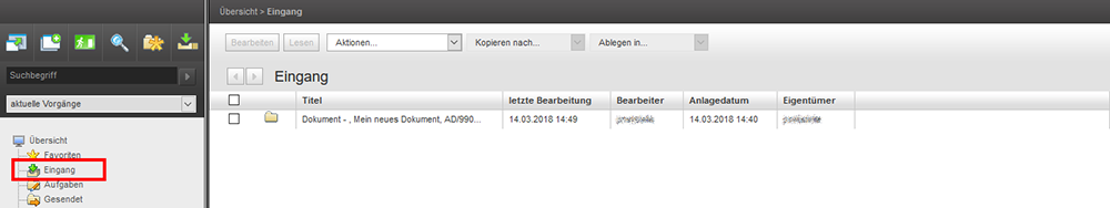 Dokumente im DMS Eingang