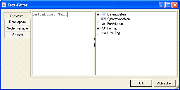 Text-Editor – beliebiger Ausdruck