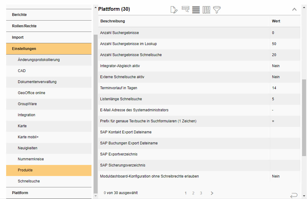 Einstellungen-Produkte-Plattform