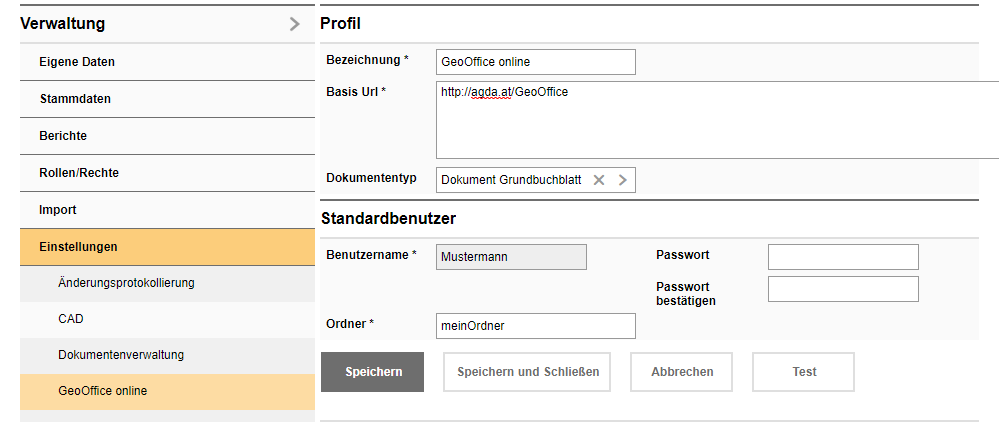 Einstellungen GeoOffice online