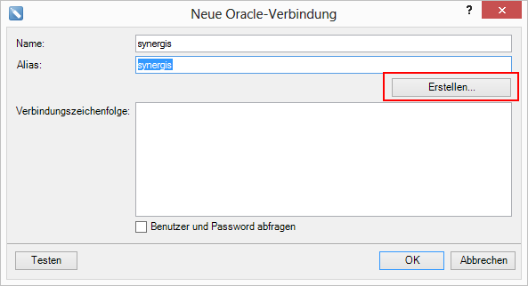 Neue Oracle-Verbindung anlegen