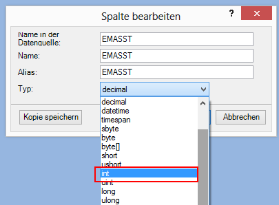 Datentyp eines Feldes ndern