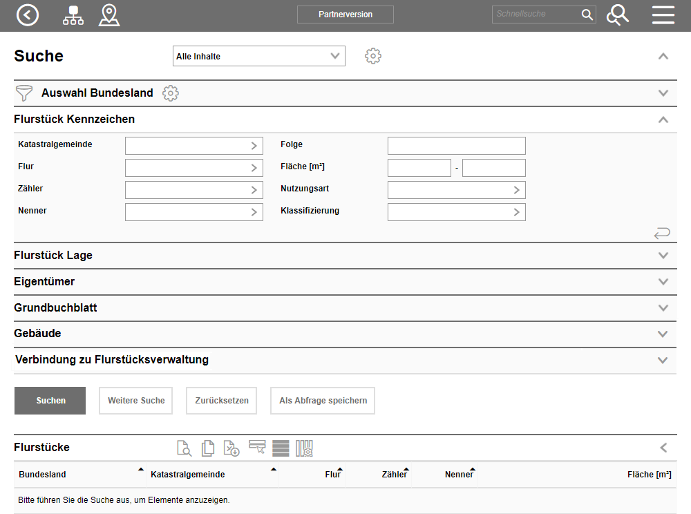 Suche nach Flurstücken über alle Inhalte