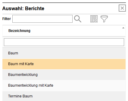 Auswahl Standardberichte zu Baum