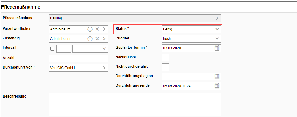 Pflegemaßnahme nacherfassen