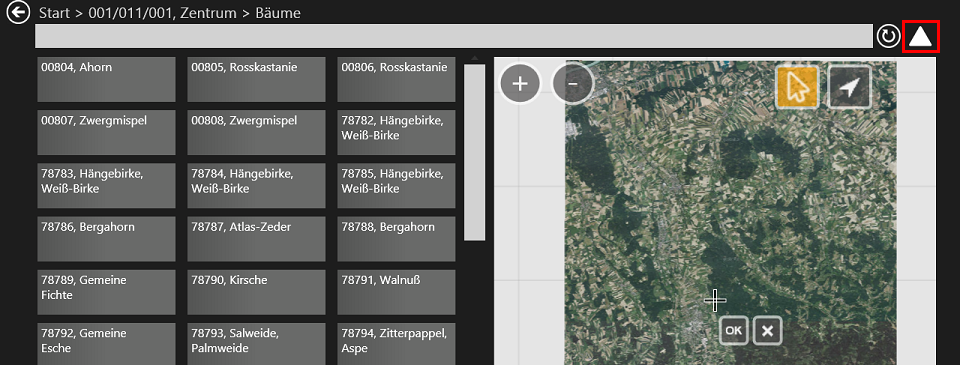 Baumliste in der Ansicht Grünanlage