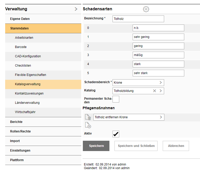 Anpassung einer Schadensart