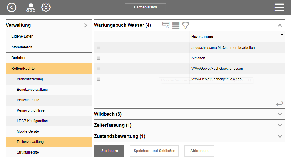 Rollenrechte Wartungsbuch Wasser