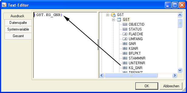 Text-Editor – Datenspalte