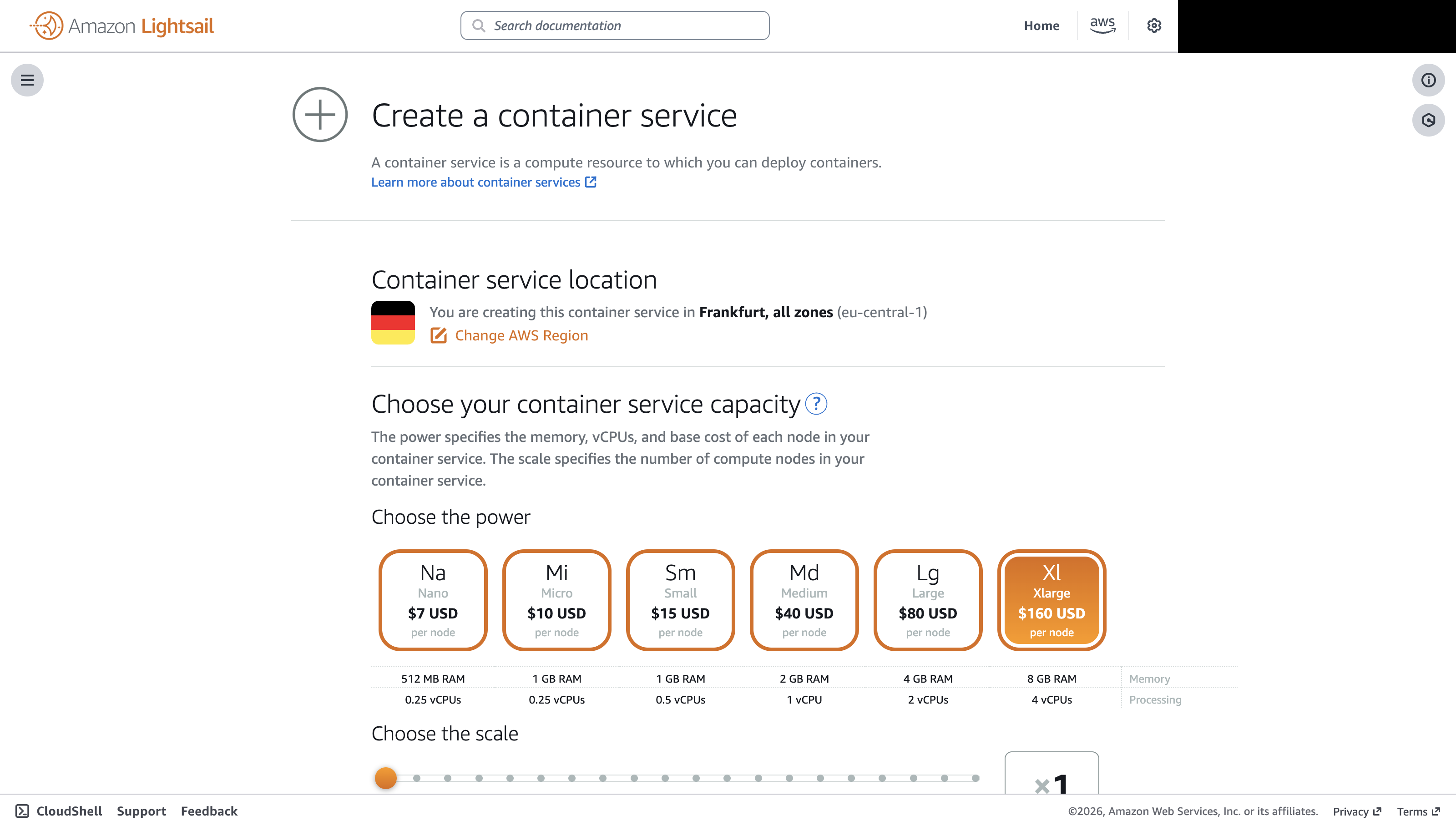 Create a container service — capacity