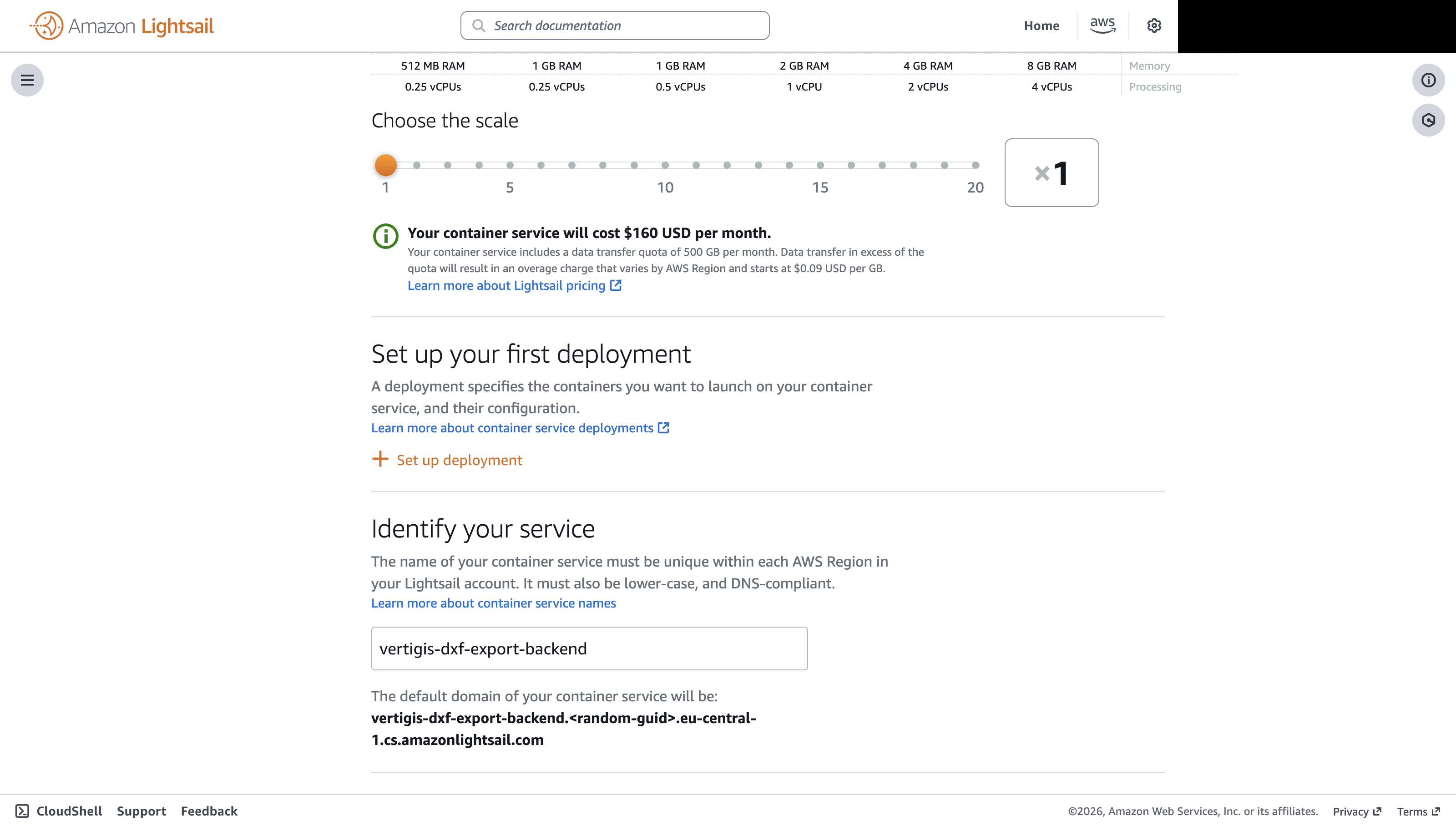 Create a container service — scale and identify your service