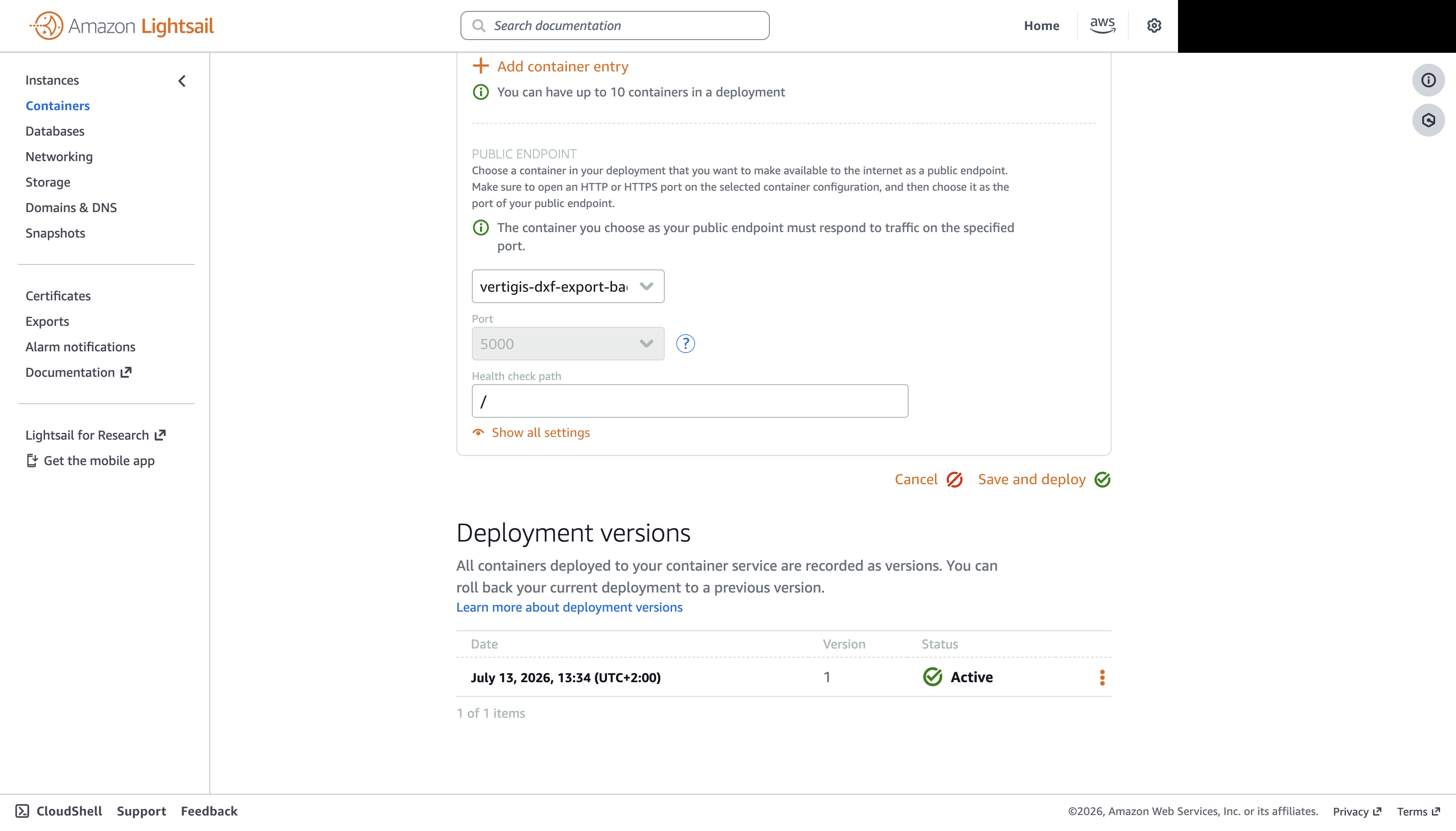 Public endpoint configuration and deployment versions