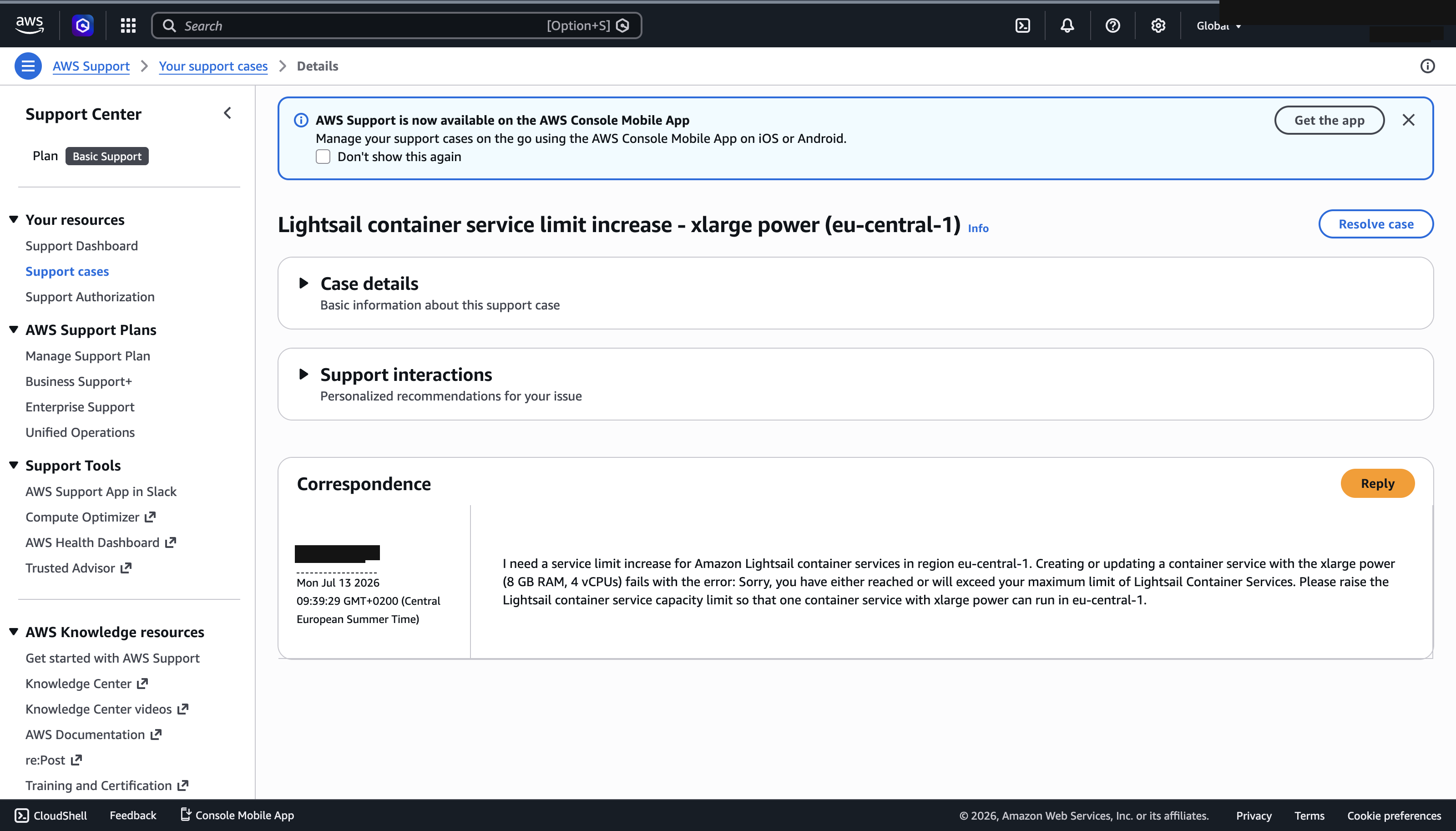 Support case correspondence