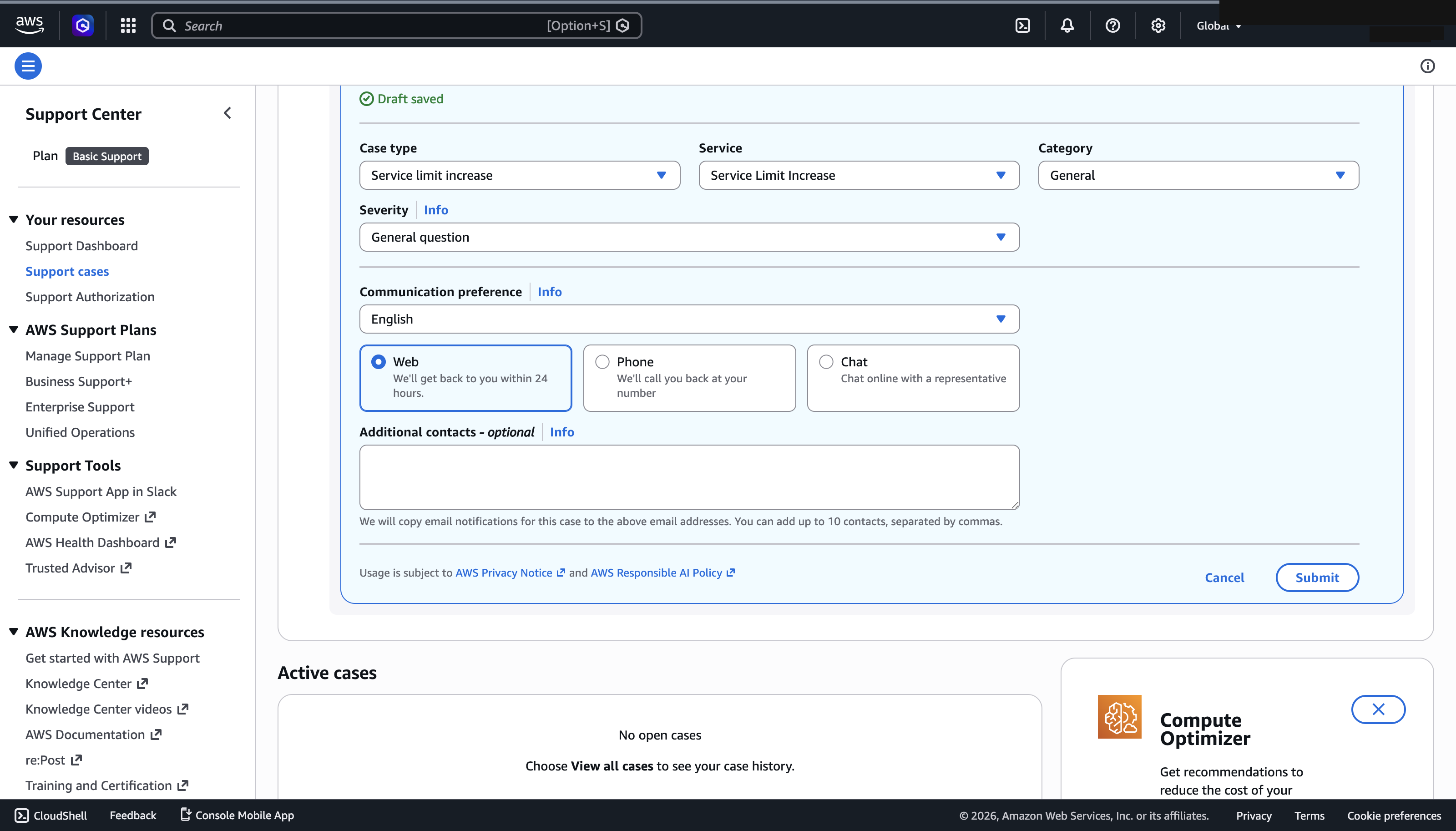 Support case form