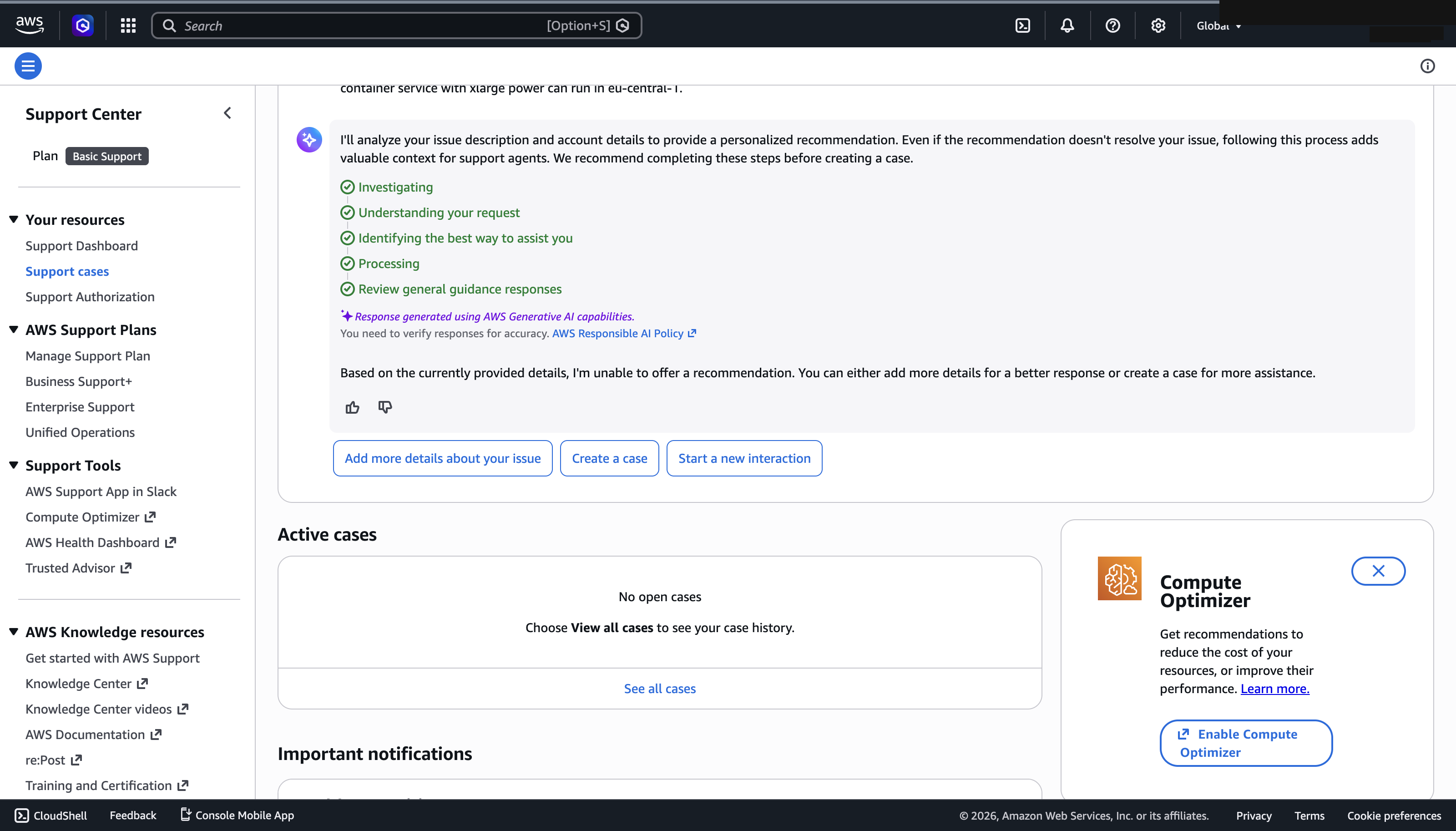 AWS Support — create a case